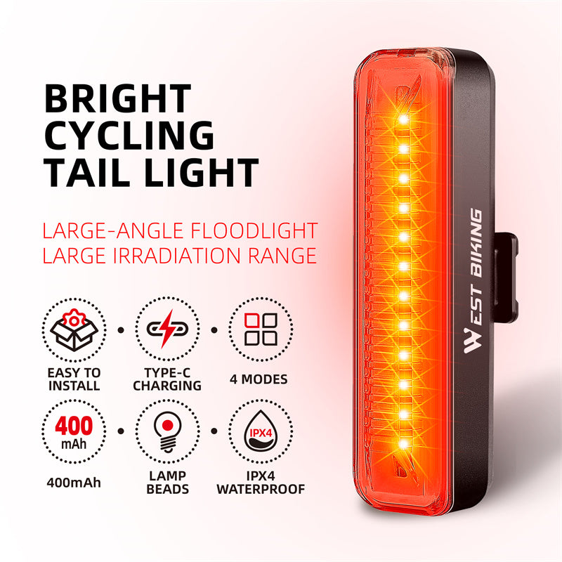 WEST BIKING YP0701359 Rechargeable Bike Tail Light 400mAh LED Bicycle Rear Light WEST BIKING YP0701359 Rechargeable Bike Tail Light 400mAh LED Bicycle Rear Light
